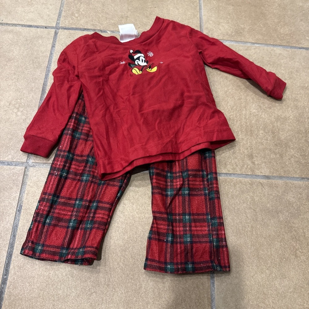 Vtg Disney Store Mickey Mouse Flannel Pajamas Snow Top Embroidered 6-12 Months